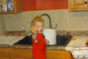 Jakey helping Daddy with the egg washing.